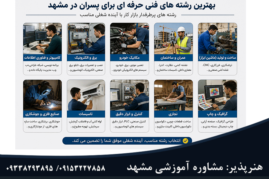 بهترین رشته های فنی حرفه ای برای پسران در مشهد